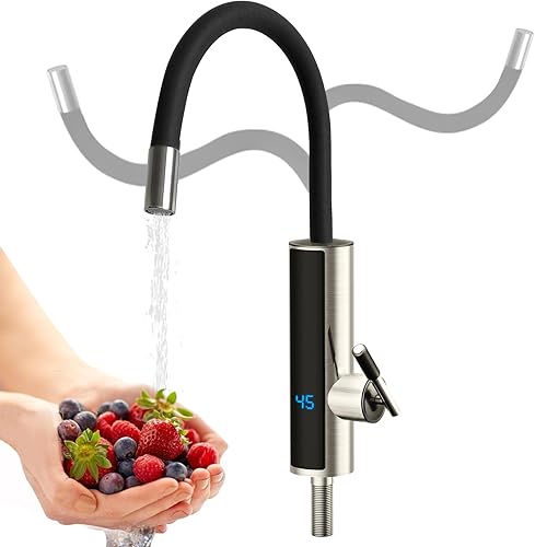 Wasserhahn mit Durchlauferhitzer 230V Küche Edelstahl Elektrischer Durchlauferhitzer Wasserhahn mit 360 ° Drehbarer Wasserhahn,LED-temperaturanzeige - Cheap-Us