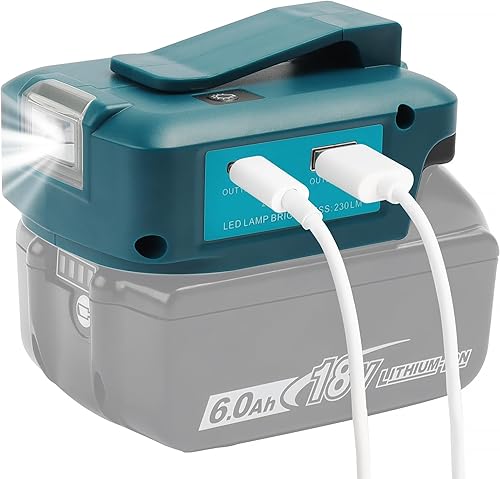 QUPERR - Adp05 Power Source Battery Adapter Arbeitslichtkonverter für Makita 14,4 V & 18 V Akku mit einem Paar USB-Telefon-Ladegerät-Schnittstelle, mit schnurloser DC-Port-Taschenlampe (Nur Adapter) - Cheap-Us