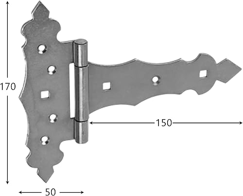 BRESKO Kreuzgehänge dekorativ Ladenband Scharnier T Bänder Torband Türbänder verzinkt 2er Set mit Schrauben (Schwarz, 150x50x170 mm) - Cheap-Us