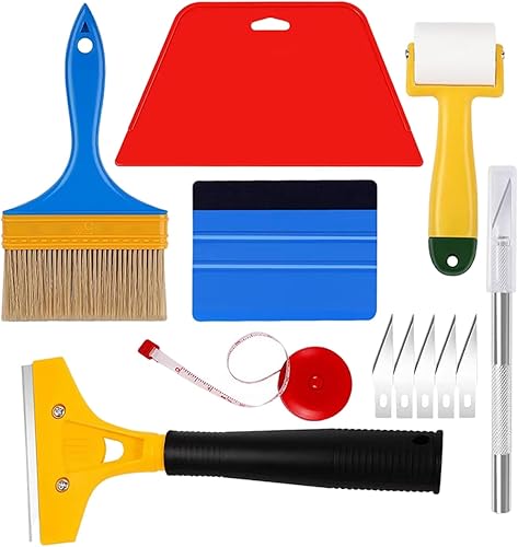 LNGJIN Tapetenwerkzeug, Tapete Glätten Werkzeug, mit Trimmwerkzeug, Rakel, Farbschaber, Pinsel, Maßband, Tapeten-Glättungswerkzeug-Set, für Tapete, Fensterfolien-Installation - Cheap-Us