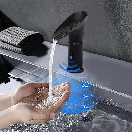 KEESUNG Sensor-Mischbatterien, Berührungsloser Wasserfall-Wasserhahn Infrarot Automatik-Sensor Armaturen Waschtisch Armaturen mit Sensor Einhebel Armaturen für Küchen, Bäder (Silber) - Cheap-Us