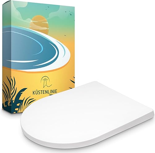Küstenlinie® / Toilettendeckel mit Absenkautomatik D-Form | Komplettset | optimale Montage | WC Sitz antibakteriell | Das Original mit Schablone | WC Deckel weiß | Klodeckel universal - Cheap-Us