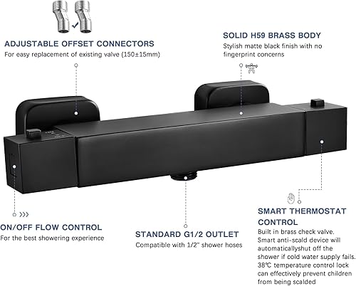 Coleniny Duscharmatur mit Thermostat Set, Aufputz Thermostat-Brausebatterie Dusche mit 635mm Edelstahl Duschstange | 5 Strahlarten Handbrause Höhenverstellbar | 1,5m Schlauch, Duschthermostat Chrom - Cheap-Us