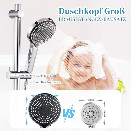 OFFO Duschstange mit Brause 70cm,Duschkopf mit Schlauch und Halterung,Duschkopf mit 6 Strahlarte, und 1,6 m Schlauch, Verstellbarem 680mm Brausestangenset, Chrom - Cheap-Us