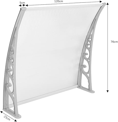 Flyelf Türvordach Pultbogenvordach Haustürvordach Pultvordach (80x120cm) Aluminiumrahmen Polycarbonat Dach 5mm Weiß - Cheap-Us