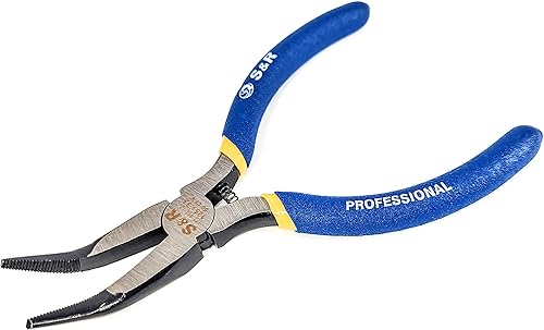 S&R Mini Flachrundzange gebogen 125 x 33 mm, für Elektronik, Feinmechanik, Modellbau, Bastelarbeiten, Radiozange mit Öffnungsfeder, CR-V phosphatiert, kompakte Ausführung, Mini Storchschnabelzange - Cheap-Us