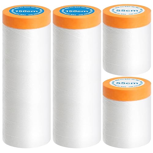 YSWOVUO 3 Rollen Abdeckfolie mit Klebeband, 55cm 150cm 270cm Klebeband mit Folie, Abdeckfolie Maler auf Rolle, Malerfolie mit Klebeband - Cheap-Us
