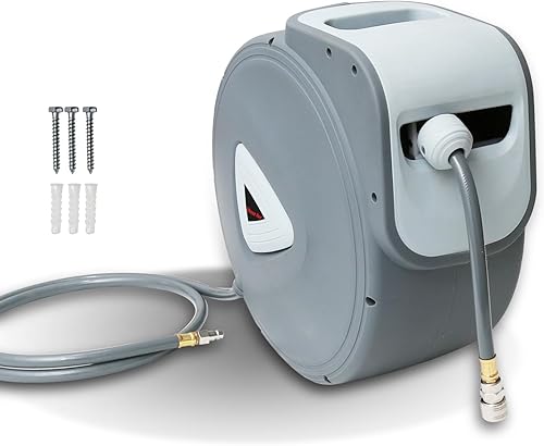 Hebitod 30+2m Druckluftschlauch Aufroller Automatisch, Schlauchaufroller Automatisches Aufrollen 180° Schenkbar, Beliebige Länge Sperre, Druckluftschlauch-trommel für Wandmontage - Cheap-Us