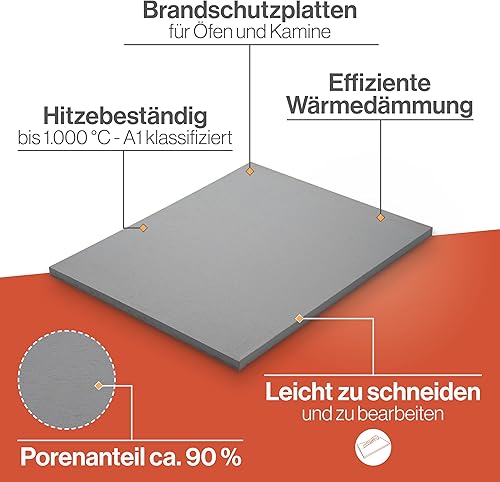Feuerfest 123 - Brandschutzplatte [500x610x30 mm | Klasse A1] - Dämmung Verkleidung Öfen & Kamine - Kalziumsilikatplatte Dämmplatte niedrige Wärmeleitfähigkeit - 1.000 °C hitzebeständig - Cheap-Us