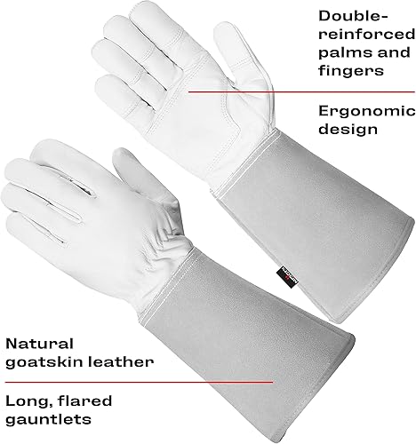 NoCry Leder Gartenhandschuhe für Damen und Herren - Dornenfeste Handschuhe mit extra langer Stulpe und verstärkten Handflächen und Fingerspitzen, Grau, Größe M - Cheap-Us