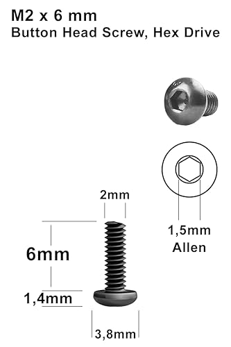 200 schwarze M2 x 6 mm Rundkopf-Sechskant-Schrauben für Innensechskantschlüssel, Stahllegierung, Klasse 12.9, Länge: 6 mm, Knopfkopf, ISO 7380, Karbonstahl, hohe Härte - Cheap-Us