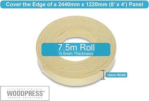 WoodPress 50 mm echtes Koto Kantenband – 7,5 m Kantenstreifen zum Aufbügeln – vorgeklebtes Holzfurnierband für Heimwerkeranwendungen – Kantenband für Möbelrestaurierung – Schmelzklebstoff für - Cheap-Us