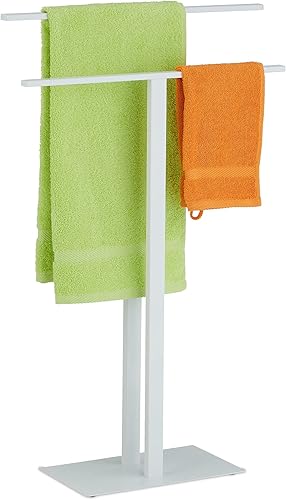 Relaxdays Handtuchständer, 2-armig, Metall, HxBxT: 82 x 50 x 19 cm, Herrendiener T-Design, Doppelhandtuchhalter, weiß - Cheap-Us