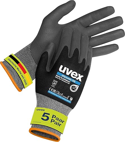 Uvex phynomic XG, 5 Paar - premium Grip-Handschuh für feuchte & ölige Bereiche - flexibel, robust & atmungsaktiv - schwarz, grau - Größe 07/S - Cheap-Us
