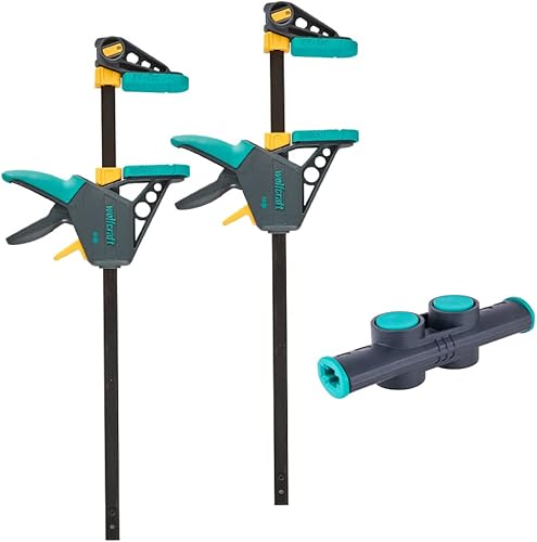 wolfcraft XL-Einhandzwingen-Set - 8624000 - flexible Spannweiten von bis zu 1060 mm - Spannkraft 120 kg - 2 Einhandzwingen PRO L + Connector - Cheap-Us