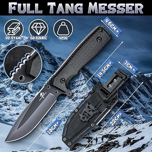 Purple Dragon Grünes Survival Messer mit Kydex Scheide, Full Tang Outdoor Messer Feststehend aus einem Stück D2 Stahl, Survival Messer für Bushcraft Camping, Geschenke für Männer - Cheap-Us