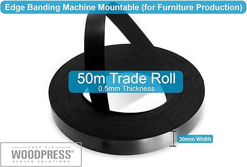 WoodPress® 22mm Mattschwarz Melamin Kantenumleimer mit Schmelzkleber – 50m Industrielle Rolle – Einfaches Aufbügeln für Heimwerker - Cheap-Us