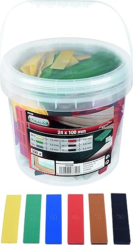 Connex Verglasungsklötze-Set 300-teilig - 100 x 24 mm - Sechs Höhen von 1 bis 6 mm - Farbig sortiert - Mit Riffelung - Aus Polypropylen / Unterlegplättchen / Tragklötze / Kunststoff-Keile / B34300 - Cheap-Us