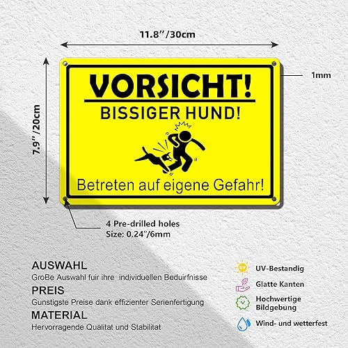 TAKULA Warnung vor dem Hund Schilder-Vorsicht Freilaufender Hund-30 * 20CM Gebürstetes Metall Achtung Hund Schild|Pack of 1 - Cheap-Us