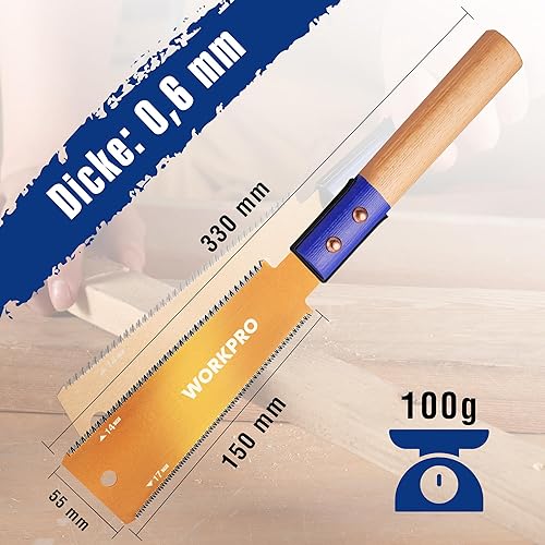 WORKPRO 150mm Japansäge mit 0,6mm SK5 Klinge und Holzgriff, Doppelte Kante japanische Handsäge 17TPI/14TPI, Profi Feinsäge Zugsäge für Holzbearbeitung Heimwerker Zimmermann - Cheap-Us