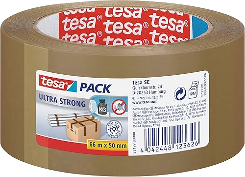 tesa Ultra Strong Packband (aus PVC mit besonders starker Klebekraft, Braun, 66 m x 50 mm, 6er Pack) - Cheap-Us