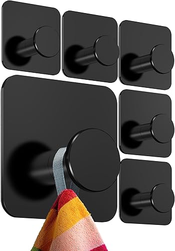 4smile Handtuchhalter ohne Bohren, 6er SET - Schwarze Handtuchhaken Bad als praktische Klebehaken - Hochwertige Haken selbstklebend, Wandhaken, klassisches Design - Cheap-Us