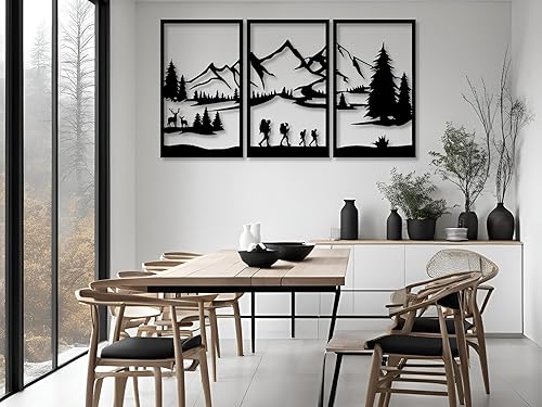 Berge Wanddeko, Wandbild aus Holz, Wand deko in Schwarz Gold, 3D Bilder, Home Wall Art Dekoration, Wandaufkleber, Moderne , für Zuhause Büro Schlafzimmer, Wohnzimmer (Berge 3) - Cheap-Us