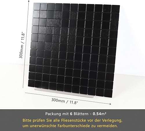 Selbstklebende Fliesen Mosaik Fliesen, Küche Selbstklebend Fliesenaufkleber Metall Mosaik Klebefliesen (6 Matten, Schwarz) - Cheap-Us