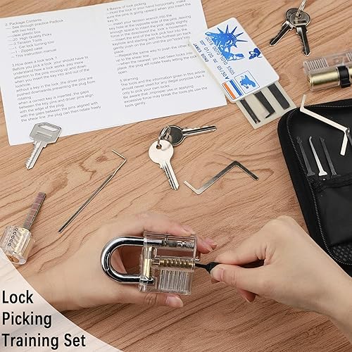 XFLY 35 Stück Lockpicking Set, Dietrich Lockpicking Set Profi mit 3 Transparentem Trainingsschlössern Kreditkartenformat & Anleitung für Schlosserei, Anfänger und Profisrleicht - Cheap-Us
