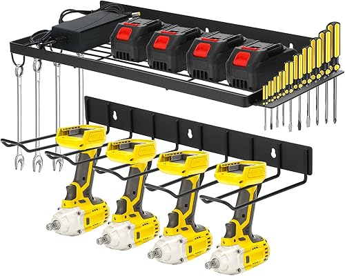 Werkzeugspeicher Aufbewahrung Wandhalterung, Pollen Elektrowerkzeug Organizer Akku Schlagbohrschrauber, Heavyduty Elektrisch Bohrer Wandmontage Werkzeughalter Werkzeugregal Garage Power Tool Organizer - Cheap-Us