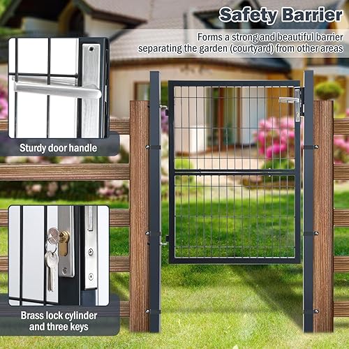 Eulenke H 100 x B 100cm Gartentor für Stabmattenzaun, Gartentür aus Metall verzinktem Stahl, Gartentor Metall mit Zaun, Gartenpforte Geteilt Tor, Hoftor mit Griff, Schloss und 3 Schlüssel, Grün - Cheap-Us