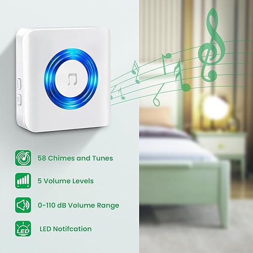 Funkklingel 2 Sender 2 Empfänger, Satisure Wasserdicht Türklingel Funk Set, 400m/1300ft Reichweite, 58 Melodien, IP55 Aussen Haustür Klingel für Garten, Haus, Büro - Cheap-Us