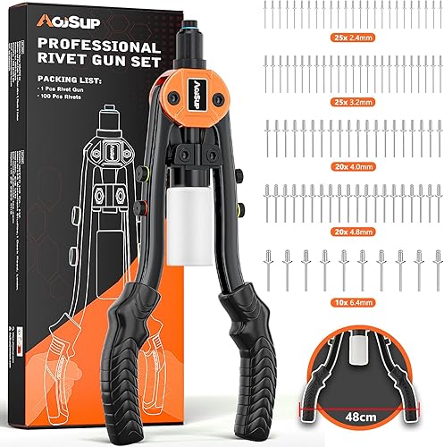 AojSup Nietenzange Nietzange Set inkl. 100 Nieten, Blindnietzange für 2,4mm-6,4mm, Profi Handnietzange | Blindnieten | Popnietenzange Set - Cheap-Us