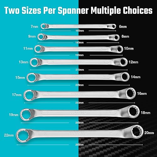 DURATECH Doppelringschlüssel-Satz, Gekröpfter Schraubenschlüssel Set, um 75 Grad abgewinkelt, DIN 838, Chrom-Vanadium-Stahl, Matt verchromt, 12-teilig, SW 6-32mm, mit Rolltasche - Cheap-Us