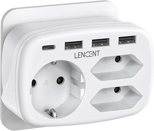 LENCENT USB Steckdose 7 in 1 Mehrfachsteckdose Steckdosenadapter, 3 Fach Doppel Euro und 1 Schuko Mehrfachstecker mit 3 USB und USB-C Anschluss, Doppelstecker für Wand Steckdose, Polykarbonat - Cheap-Us