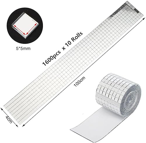 WOOLUCK® 20 Rollen 32000 Stück mosaik spiegel selbstklebend,Mosaikfliesen für Discokugel Basteln,DIY Handwerk Dekoration,KTV (Silber) - Cheap-Us