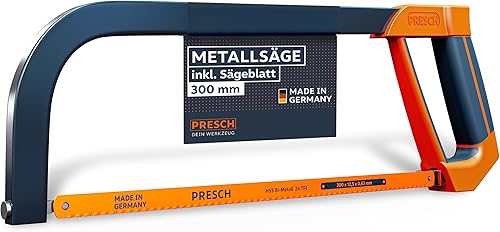 Presch Metallsäge 300mm - Inkl. BI-Metall Sägeblatt für präzise Schneidleistung - 90° Sägeblatt-Rotation für horizontale & vertikale Schnitte - Ergonomischer Griff inklusive Spannschlüssel - Cheap-Us