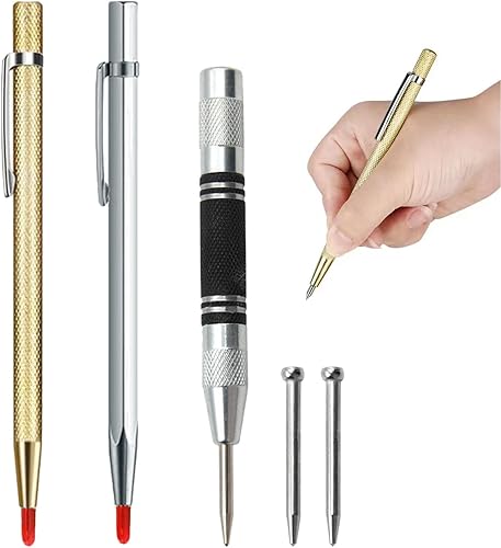 Zasjon Automatischer Körner Automatik Körner Metall mit 2 Stück Anreißnadel Hartmetall und 2 Ersatzspitzen, Selbstschlagender Körner Automatik Tragbarer Automatic Hole Punch für Metall, Holz, Glas - Cheap-Us