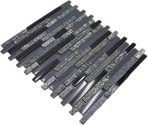 Mosaik Fliese Transluzent grau schwarz Verbund Glasmosaik Crystal Stein grau schwarz für WAND BAD WC DUSCHE KÜCHE FLIESENSPIEGEL THEKENVERKLEIDUNG BADEWANNENVERKLEIDUNG Mosaikmatte Mosaikplatte - Cheap-Us