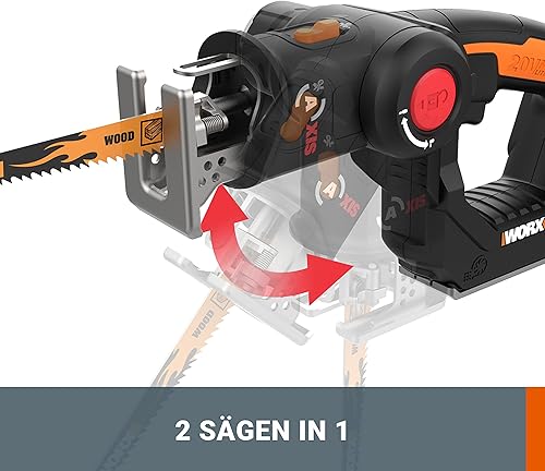 WORX WX550.9 Stichsäge zum Schneiden von Holz, Stahl & PVC – 2-in-1 Universalsäge mit Stich- & Säbelsäge & schneller Umstellung – 20V – Mit Staubbläser & Pendelhub – Ohne Akku & Ladegerät - Cheap-Us