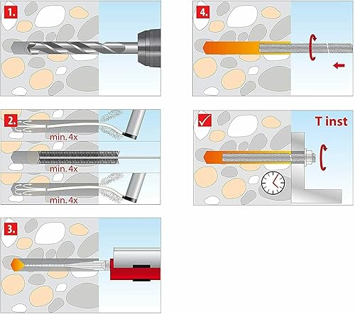 Schwerlastbefestigung SET M10x130mm EDELSTAHL A4 - TOX Verbundmörtel Liquix Pro 1 + 4 Gewindestangen + 4 Siebhülsen 16x85mm + Zylinderbürste/Klebeanker Ankerstangen - Cheap-Us