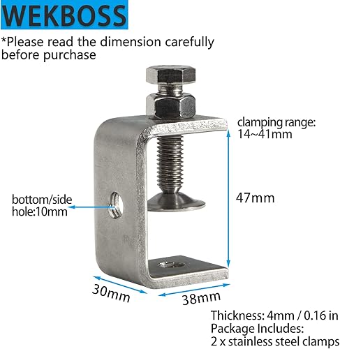 WEKBOSS Kleine C-Klemmen für Holzbearbeitung 40 mm, robuste Edelstahl-Schweißklemmen, Mini-Metall-Schreibtischklemme zur Montage, mit breiter Backenöffnung und verstellbarer Schraube und Pad (2 Stück) - Cheap-Us