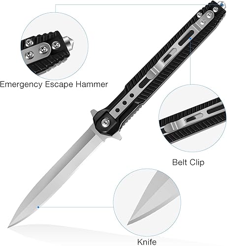 HONZIN 2 in 1 Multitool Klappmesser 3Cr13 Edelstahl Taschenmesser Tragbares Messer Rettungsmesser mit Glasbrecher Stahlgriff Camping Taschenklappmess (Regenbogen) - Cheap-Us