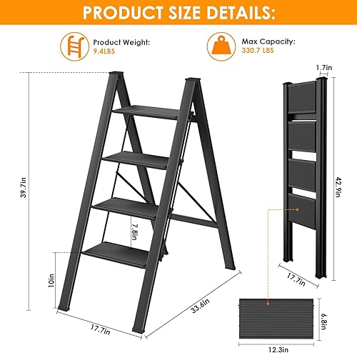 LIFERUN Alu Trittleiter mit 3 Stufen Klappbar Rutschfeste Stehleiter Haushaltsleiter Multifunktionaler Tritthocker Leicht Verstauen bis 150 kg Belastbar für Küche Haushalt Außenbereich und Büro Silber - Cheap-Us