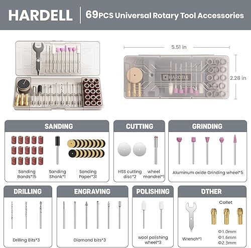 HARDELL Akku Mini Multifunktionswerkzeug, 4V Rotationswerkzeug Set mit 5 Gang(Max 18000U/min), Digitalanzeige Gravurwerkzeug mit 69 Zubehör zum Bohren, Gravieren, Polieren, Schleifen, Schneiden -Blau - Cheap-Us