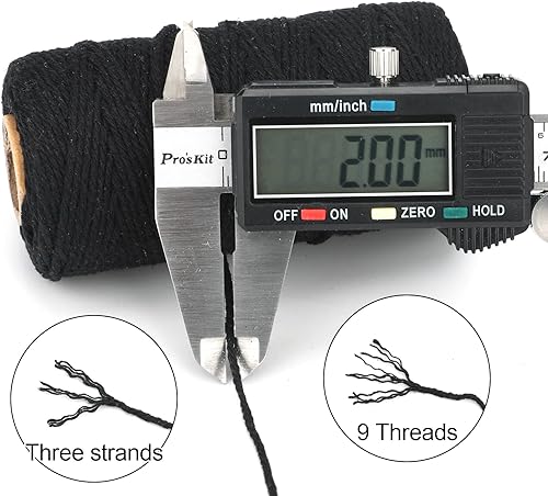 KINGLAKE 100 m Schwarze Baumwoll Schnur Garten 3 mm Bastelschnur schwarz, Bäckerschnur Verpackungsschnur für Gartenarbeiten, Dekoration und hausgemachte Projekte - Cheap-Us