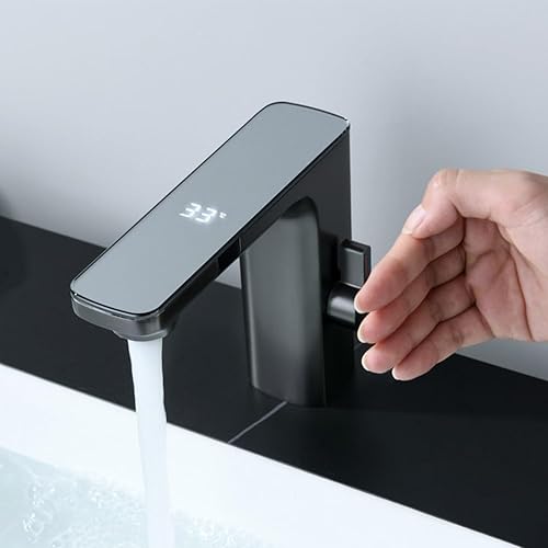 SPORTARC Smart Sensor Waschtischarmatur Badezimmer-Waschbecken-Sensorarmaturen Digitalanzeige Warm- und Kaltwasser-Mischbatterie berührungsloser automatischer Wasserhahn 1,27 cm 1/2 Zoll Chrom - Cheap-Us