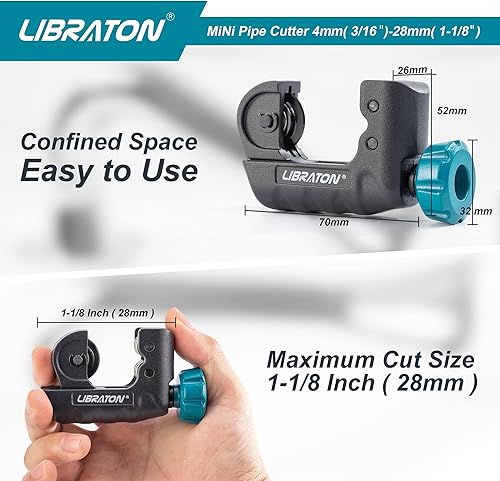 Libraton Rohrschneider 5-50mm, Rohrschneider Edelstahl, Rohrabschneider für Edelstahlrohre, Rohrschneider mit Entgrater für Schneiden von Dünner Edelstahl, Stahl, Kupferrohr, Aluminium - Cheap-Us