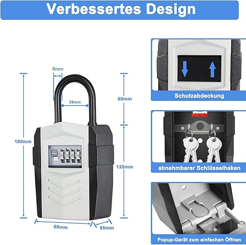 ZHEGE Schlüsseltresor mit Zahlencode 4-Stellig, Kleines Schlüsselsafe Aussen, Schlüsselbox mit Bügel, Schlüsselkasten mit Code, Key Safe, Wetterfeste Schlüssel Safe (Schwarz) - Cheap-Us