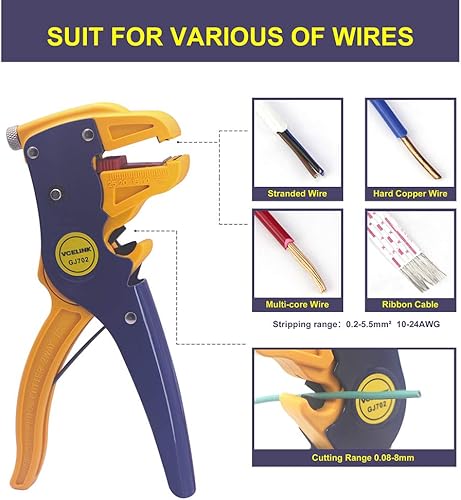 VCELINK Abisolierzange Automatisch GJ702RD 2-in-1 Abisolierwerkzeug Automatische und Seitenschneider 0,2-6,0mm² Elektrokabel-Abisolierzange für Elektronische und Kfz-Reparatur, Rot - Cheap-Us